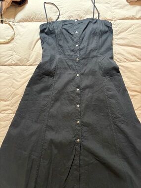 Theory Black Button-Front Spaghetti Strap Midi Dress